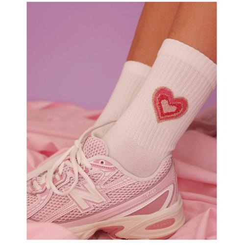 Preview: ooley Socken Icon’OL Love Love Love in Weiß mit Herz in Pink, Rot und Rosé