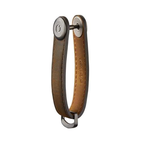 Preview: Orbitkey Crazy-Horse Key Organizer Oak Brown, geöffnet mit Innenleder