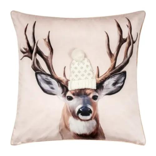 pad home Kissenhülle Reindeer, Kissenbezug gold winterlich, pad home Heimtextilien Hirsch, Dekokissen Rentier gold, Glamouröse Kissenh