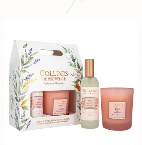 Collines de Provence Geschenkset Raumspray und Kerze Rose & Hibiskus
