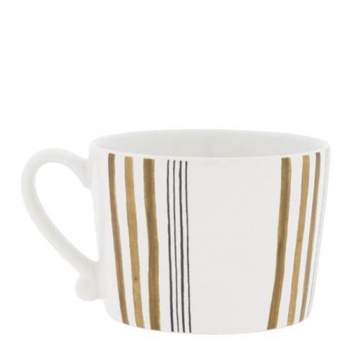 Bastion Collections Tasse, Henkeltasse White Little Stripes, Keramik Tasse braun schwarz, Bastion Collections Becher gestreift