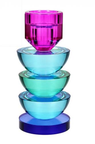 Gift Company Sari Kristallglas Kerzenhalter H17,5cm, rund, blau, grün, lila
