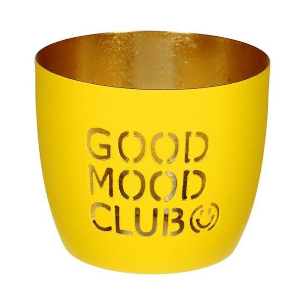 Gift Company Madras, Windlicht, M, Good Mood Club, neon gelb, gold