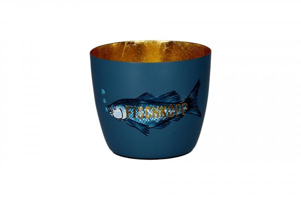 Gift Company Madras Windlicht Fischkopp blau, gold