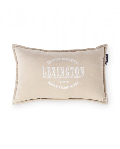 Lexington Beige Logo Organic Cotton Velvet Kissenhülle