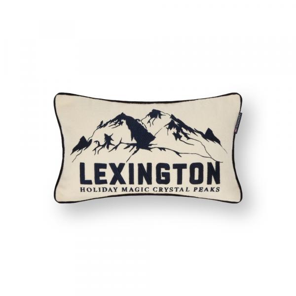 Lexington Mountains, Lexington Logo Kissen, Lexington Wolle, Lexington Winter, Kissen 50x30, Dekokissen 50x30, rechteckiges Kissen, Wollkissen, Kissen Wollmix, Kissen Bergmotiv, Berge Kissen, Winterkissen