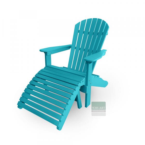 Adirondack Chair USA Classic Relax Türkis Fußteil links Detail – stabiler Outdoorstuhl mit massiver Konstruktion