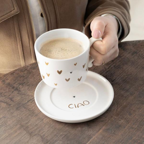 Bastion Collections Tasse White/Little hearts in brown
