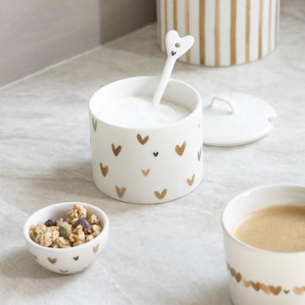 Bastion Collections Zuckerdose, Zuckerdose White Brown Hearts, Bastion Collections Keramik Dose,