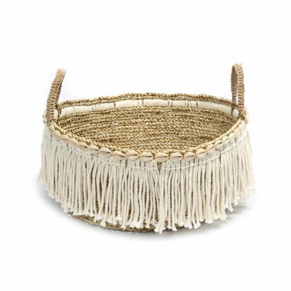 The Boho Fringe Basket - Natural White, schick, modern, Muscheln