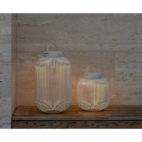 Mobile LED-Leuchte LITO L von blomus in Granite Gray, seitliche Ansicht mit offenen Metallstreben