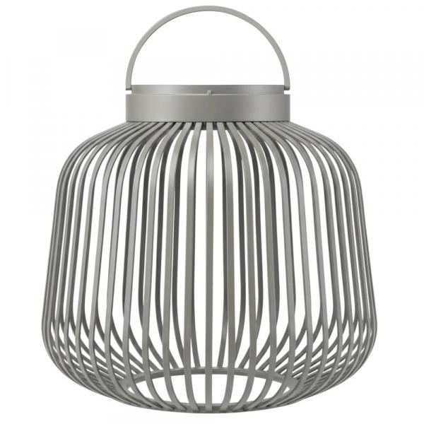 Mobile LED-Leuchte LITO S von blomus in Granite Gray, seitliche Ansicht mit offenen Metallstreben
