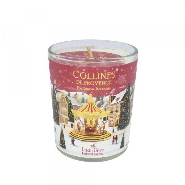Collines de Provence Kerze Geeiste Litschi 75 g, Duftkerze mit Litschiduft kaufen, frische fruchtige Duftkerze, kleine Duftkerze als Geschenk, Duftkerze aus Frankreich