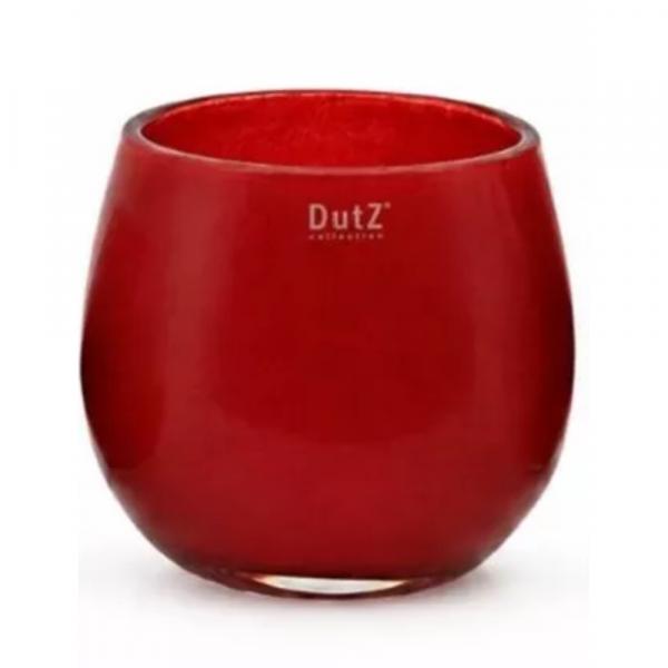 DutZ Vase Pot Red H14/D16 aus glänzendem rotem Glas mit bauchiger Form