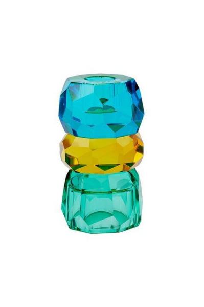 Gift Company Palisades Kristallglas Kerzen-/Teelichthalter blau/gelb/grün, hell, freundlich