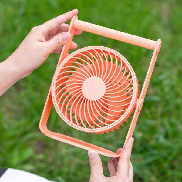 Tragbarer Gingko Lyra Portable Fan Peach mit Ahornholzgriff
