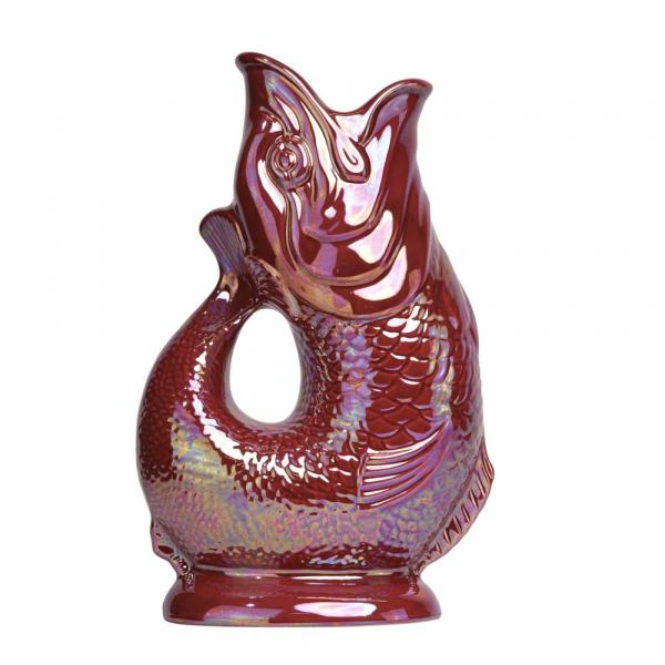 Original Gluggle Jug Cranberry Lustre XL Wasserkrug in Fischform mit schimmernder beeriger Keramikglasur