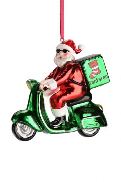 Gift Company Hänger Santa auf Motorroller rot, grün