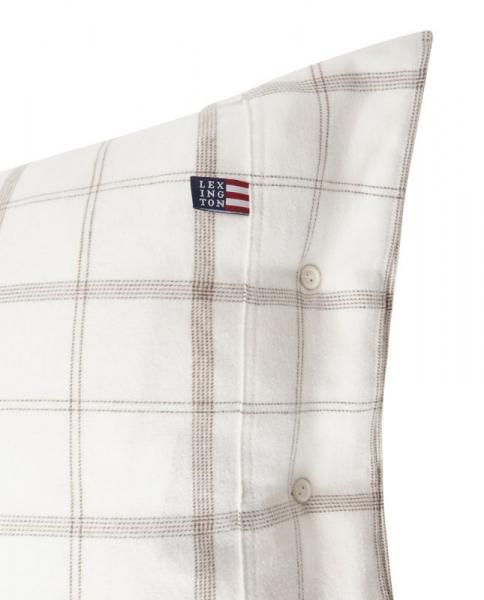 Lexington White/Brown Checked Cotton Flannel Kissenbezug