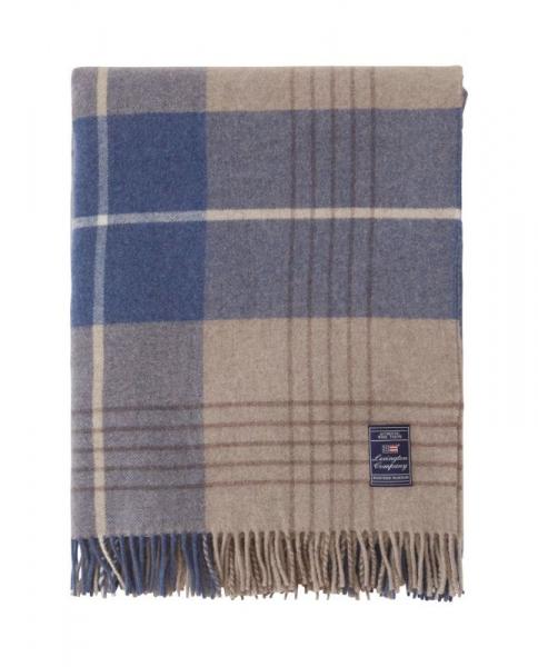 Lexington Denim Blue/Beige Checked Recycled Wool Throw