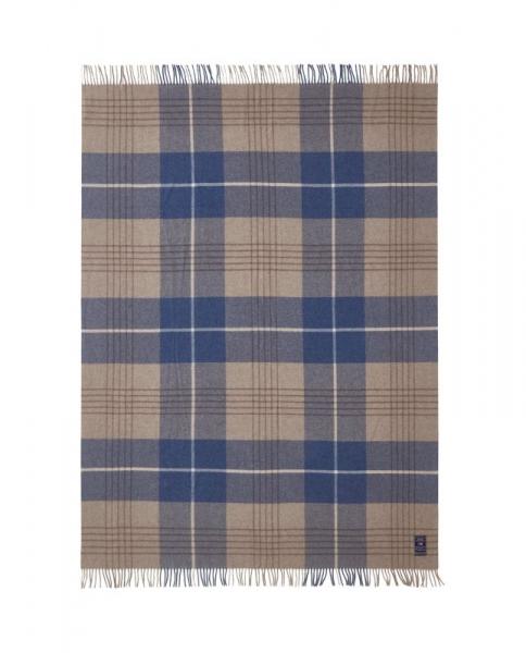 Lexington Denim Blue/Beige Checked Recycled Wool Throw