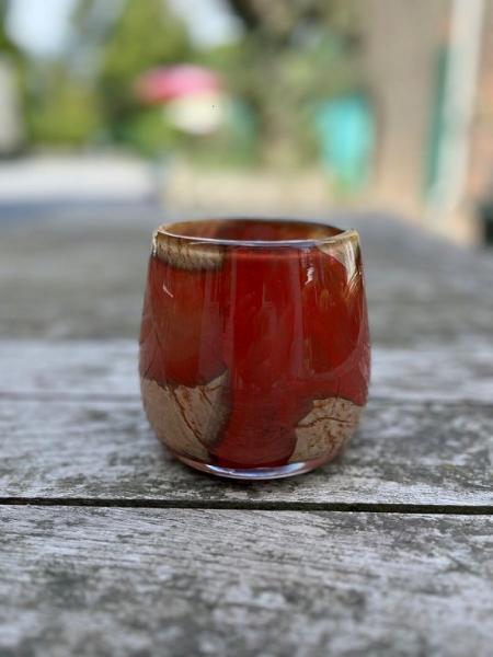 Dekocandle Vase Thick votive bowl with honey red waves