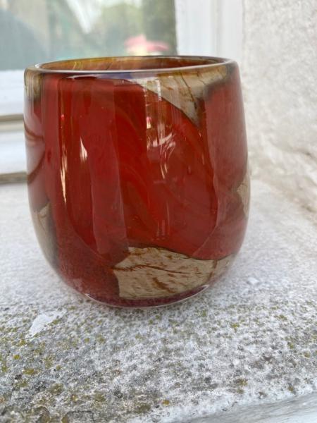 Dekocandle Vase Thick votive bowl with honey red waves