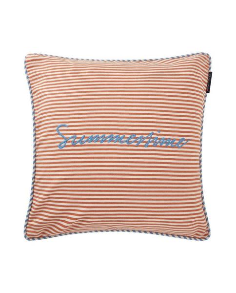 Lexington Summer Striped Organic Cotton Twill Kissenhülle Terra, White, Blue, Summertime