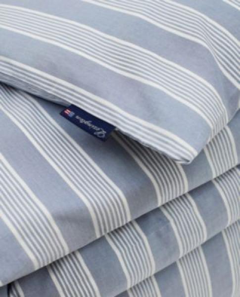 Lexington Bettdeckenbezug Blue/Off-White Striped Lyocell/Cotton, Close up