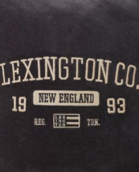 Lexington Kissenbezug Logo Message Cotton Velvet Gray, Close up Logo