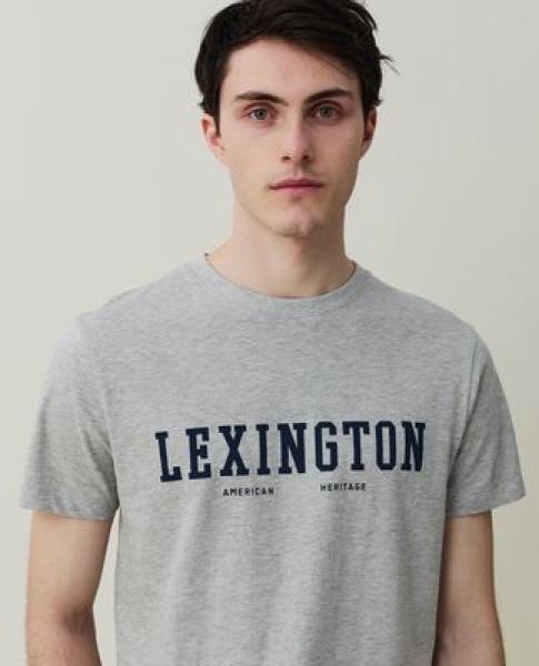 Lexington Justin Tee T-Shirt Light Grey Melange, Model Close up