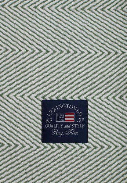 Lexington Herringsbone Striped Recycled Cotton Throw, Gruen, Logo