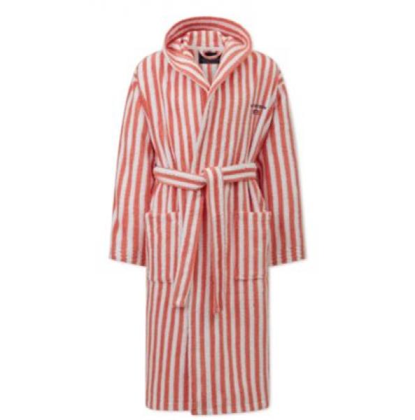 Lexington Striped Cotton Mix Hoodie Bademantel Coral/White, Coral, schick