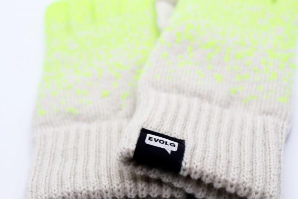 Evolg Handschuhe Scrub Yellow Grey, Logo, Close up