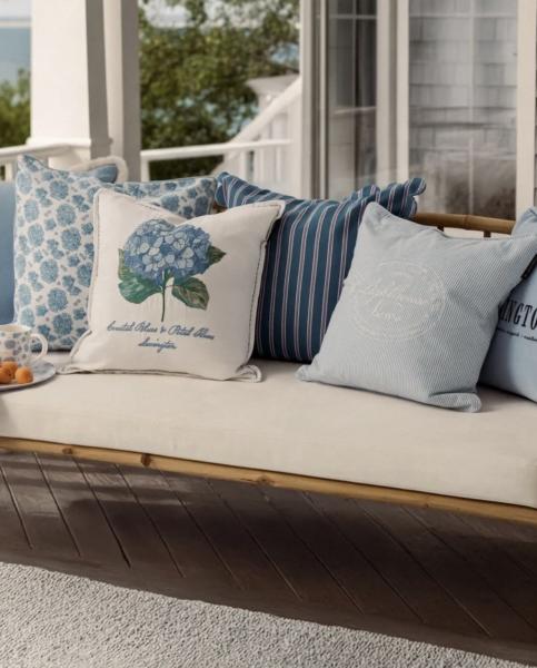 Lexington Blue/White Striped Organic Cotton Kissenhülle