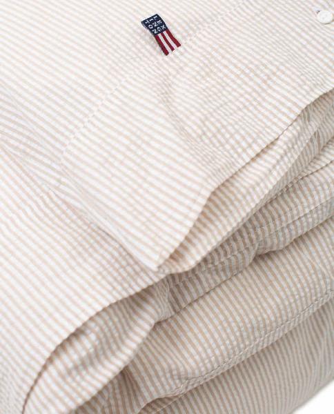 Lexington Bettbezug Beige/White Striped Cotton Seersucker