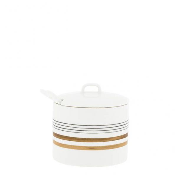 Bastion Collections Zuckerdose, Zuckerdose White Brown and Black Stripes, Bastion Collections Keramik Dose,