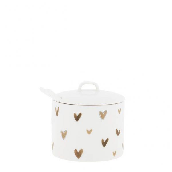 Bastion Collections Zuckerdose, Zuckerdose White Brown Hearts, Bastion Collections Keramik Dose,