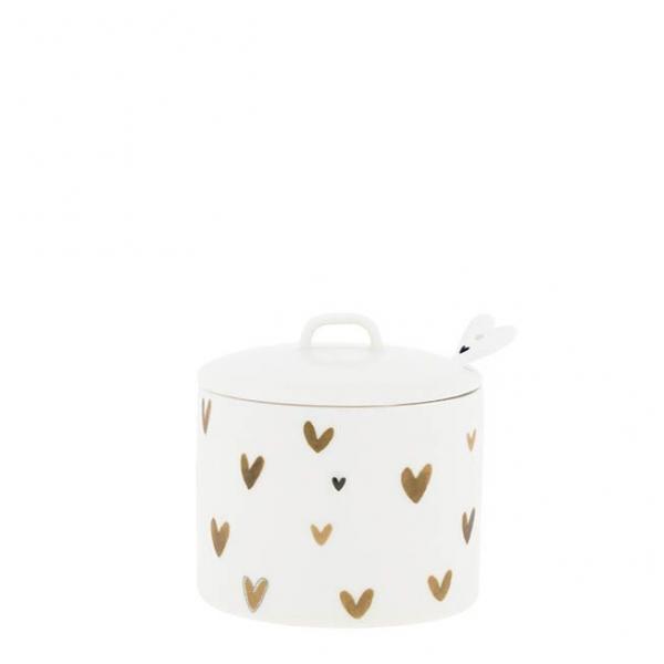 Bastion Collections Zuckerdose, Zuckerdose White Brown Hearts, Bastion Collections Keramik Dose,