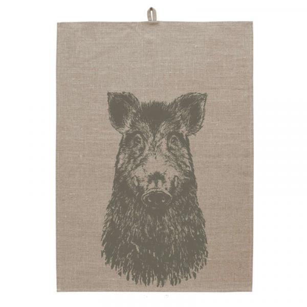 Frohstoff Textilmanufaktur Geschirrtuch Leinen - Keiler, olivgrau, schick, Schwein, sueß Frohstoff Textilmanufaktur Geschirrtuch Leinen - Keiler, olivgrau, schick, Schwein, sueß