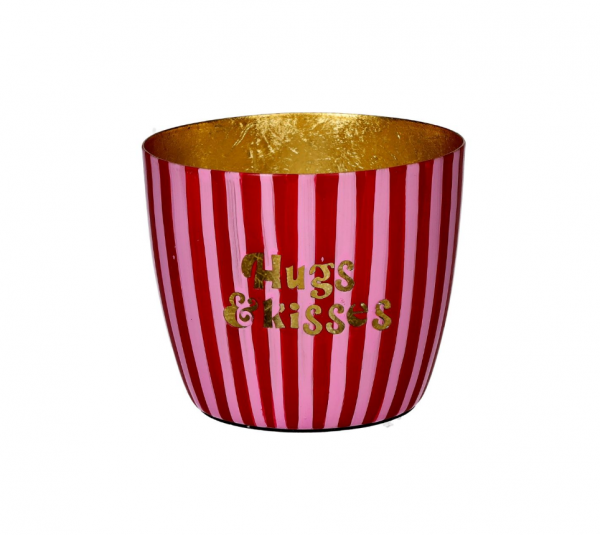 Gift Company Madras Windlicht Hugs and Kisses pink, gold