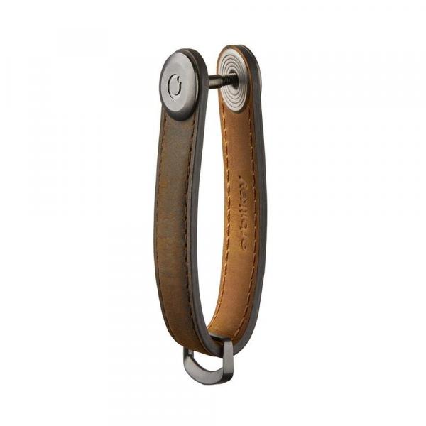Orbitkey Crazy-Horse Key Organizer Oak Brown, geöffnet mit Innenleder