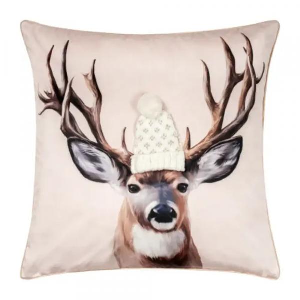 pad home Kissenhülle Reindeer, Kissenbezug gold winterlich, pad home Heimtextilien Hirsch, Dekokissen Rentier gold, Glamouröse Kissenh