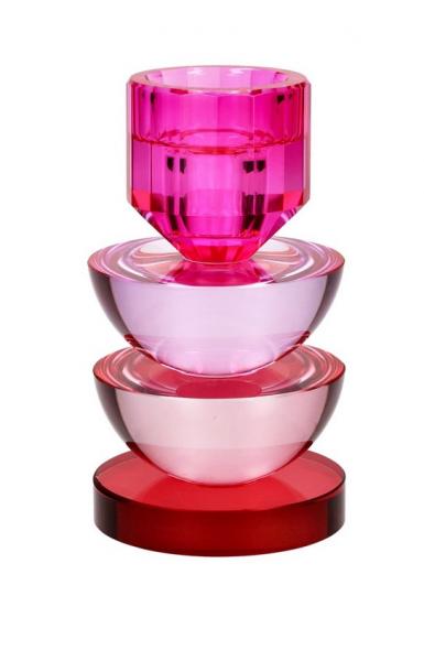 Gift Company Sari Kristallglas Kerzenhalter H14cm, rund, rot, rosa,pink