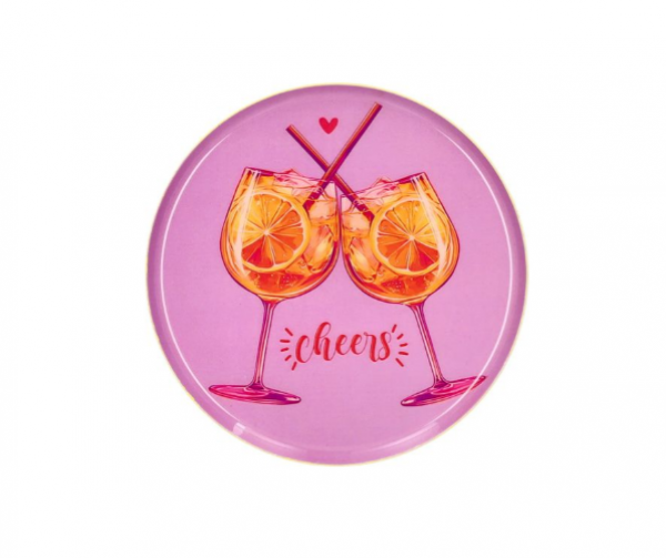 Gift Company Love Trays Dekotablett XS, Cheers rund, rosa