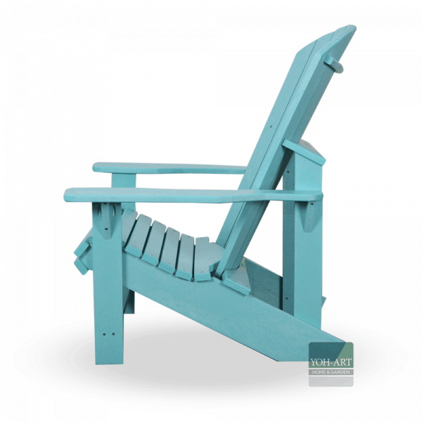 Kanadischer Adirondack Chair in der Farbe Aqua mit geschwungener Rückenlehne und breiten Armlehnen