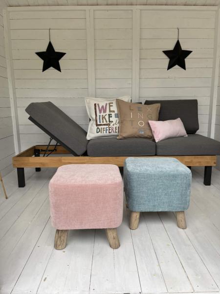 WMG Holz-Hocker Harry mit Stoff Boston / Natur pink