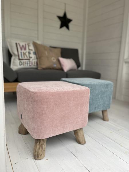 WMG Holz-Hocker Harry mit Stoff Boston / Natur pink