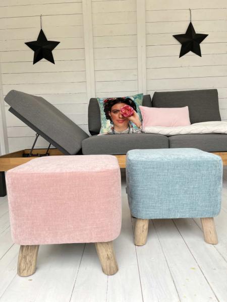 WMG Holz-Hocker Harry mit Stoff Boston / Natur pink