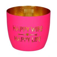 Gift Company Madras, Windlicht, M, happy wife, happy life, hot pink gold